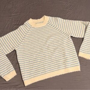 American Eagle Outfitters Cream and Blue Knit Sweater